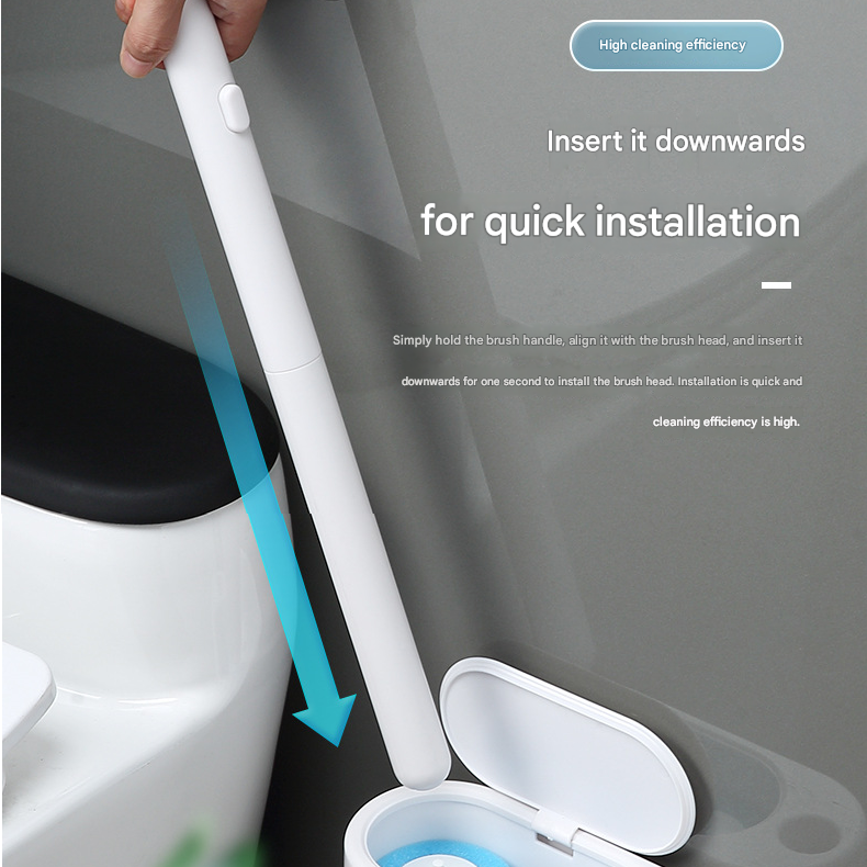 White and Black Disposable Toilet Brush with Wall Mount Holder set - No Touch Replacement System, 360 Degree Rotating Head with Built-in Cleaning Solution, Space Saving Bathroom Cleaner for Homes