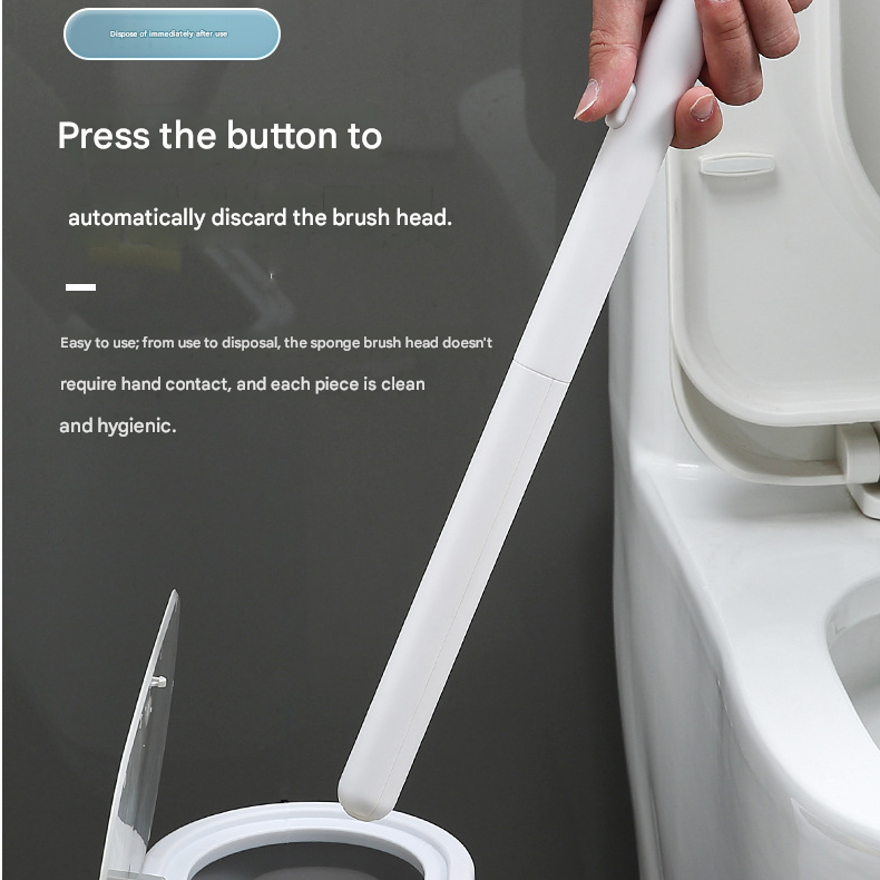 White and Black Disposable Toilet Brush with Wall Mount Holder set - No Touch Replacement System, 360 Degree Rotating Head with Built-in Cleaning Solution, Space Saving Bathroom Cleaner for Homes