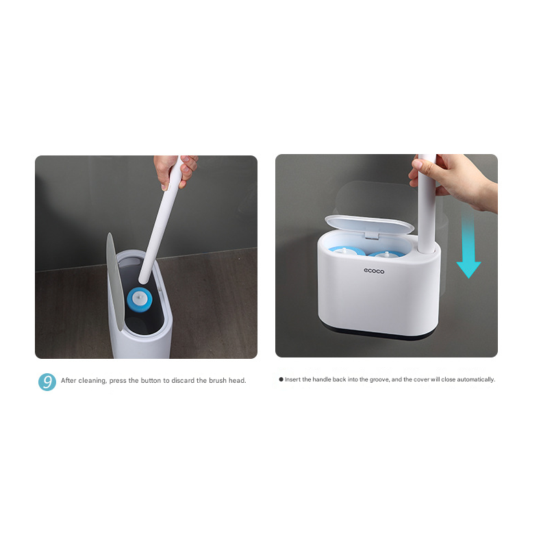 Beige Disposable Toilet Brush with Wall Mount Holder set - No Touch Replacement System, 360 Degree Rotating Head with Built-in Cleaning Solution, Space Saving Bathroom Cleaner for Homes