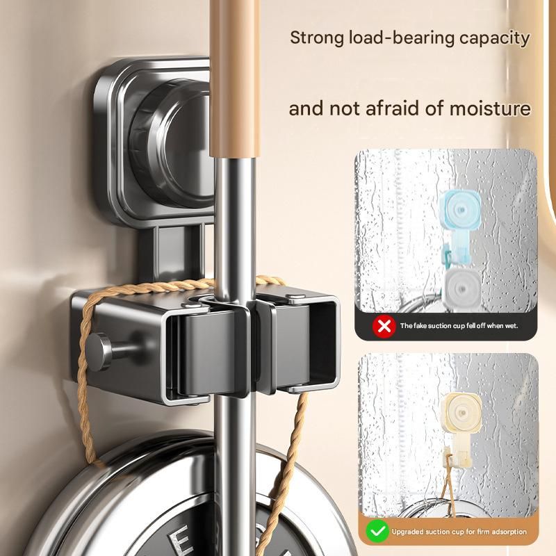 4 pack Milky white Suction Cup Mop and Broom Holder Wall Mount - No Drill Adhesive Hook for Bathroom, Kitchen and Laundry, Strong Hold Reusable Storage Organiser for Cleaning Tools