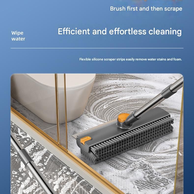 Grey Floor Scrub Brush with V-Shaped Bristles - 360 Degree Rotating Long Handle Gap Cleaner for Bathroom Tiles, Grout and Corners, Heavy Duty Scraper and Brush Combo for  Homes