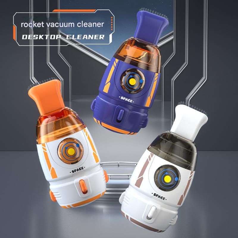 Orange and Blue Rocket Desktop Vacuum Cleaner - USB Rechargeable, 500mAh Battery, Two Types of Suction Nozzles, Transparent Dustbin - Compact Handheld Vacuum for Keyboard, Eraser Shavings, Desk & Car Cleaning
