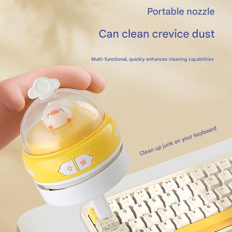 Pink-Hippo Mini Animal Desktop Vacuum Cleaner - USB Rechargeable, Night Light, 2-Speed Suction, Detachable & Washable - Portable Handheld Cleaner for Keyboard, Eraser Shavings, Desk