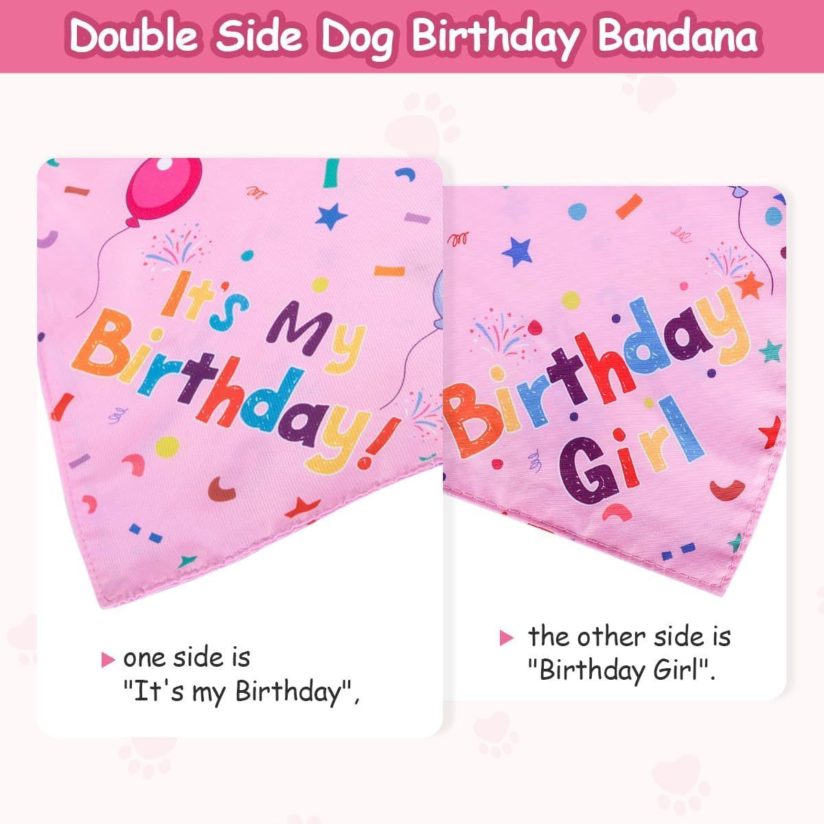 Pink Pet Birthday Bandana and Hat Set - Soft Cotton, Double-Sided Print, Adjustable Party Hat with Number - Cute Dog Birthday Accessories for Photo Props and Celebration