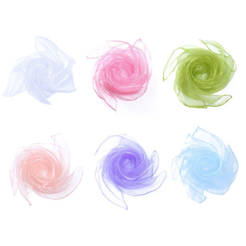6-piece 60*60 cm(White and Pink and Green and Champagne and Light purple and Light blue) Kids Magic Scarf Set -  Colourful Chiffon Dance Scarves for Performance Play, Lightweight Rainbow Juggling Scarves, Creative Movement and Party Game Props