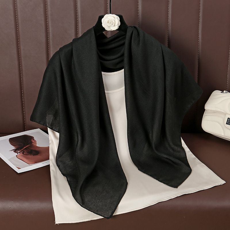 Black 90 x 90cm Women Solid Colour Square Scarf - Lightweight Polyester Head Scarf and Shawl Wrap, Soft Casual Neck Scarf for Travel, Hair Styling and Everyday Layering