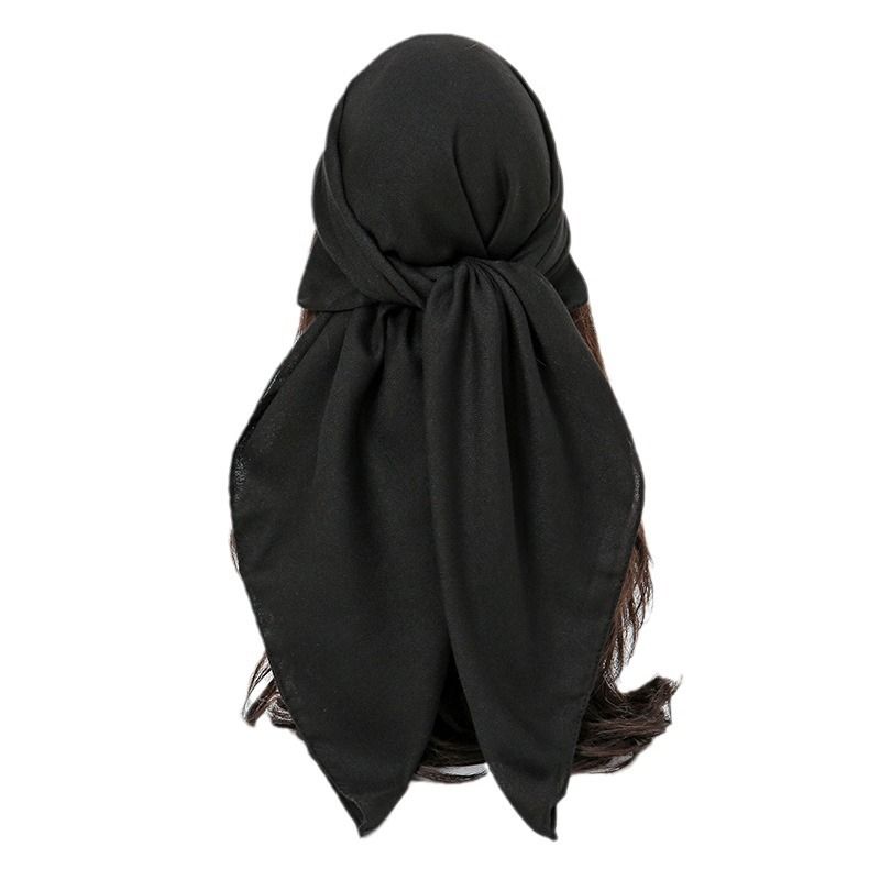 Black 90 x 90cm Women Solid Colour Square Scarf - Lightweight Polyester Head Scarf and Shawl Wrap, Soft Casual Neck Scarf for Travel, Hair Styling and Everyday Layering