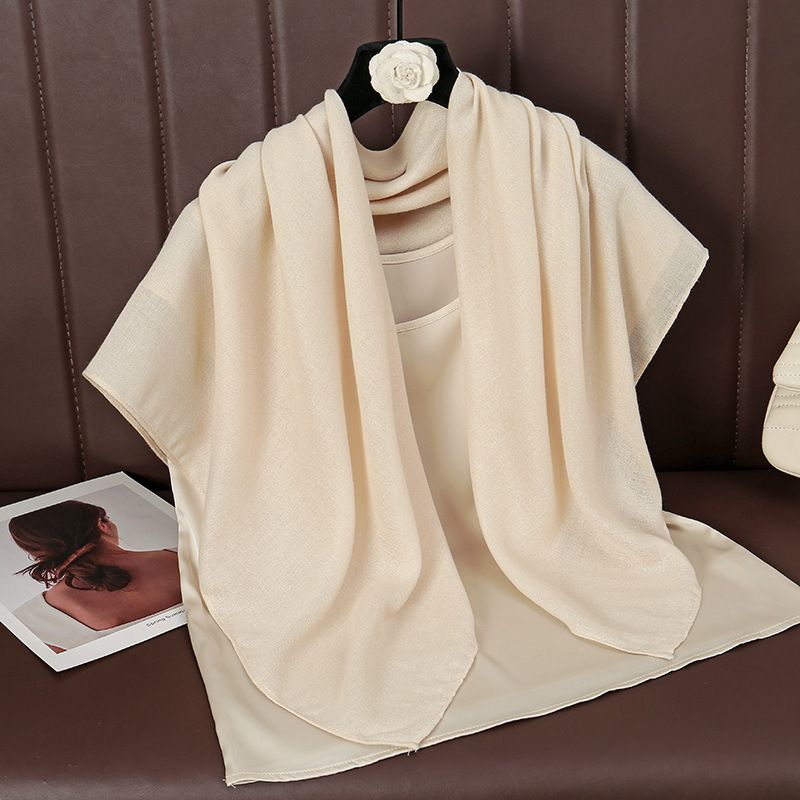 Beige 90 x 90cm Women Solid Colour Square Scarf - Lightweight Polyester Head Scarf and Shawl Wrap, Soft Casual Neck Scarf for Travel, Hair Styling and Everyday Layering