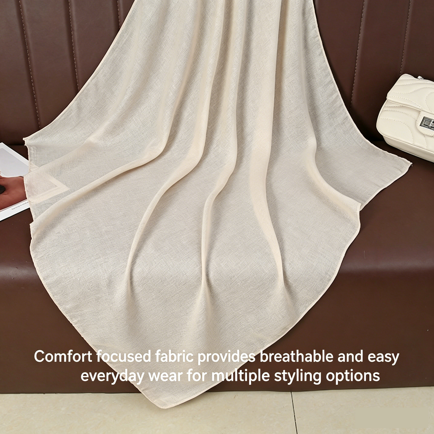 Beige 90 x 90cm Women Solid Colour Square Scarf - Lightweight Polyester Head Scarf and Shawl Wrap, Soft Casual Neck Scarf for Travel, Hair Styling and Everyday Layering