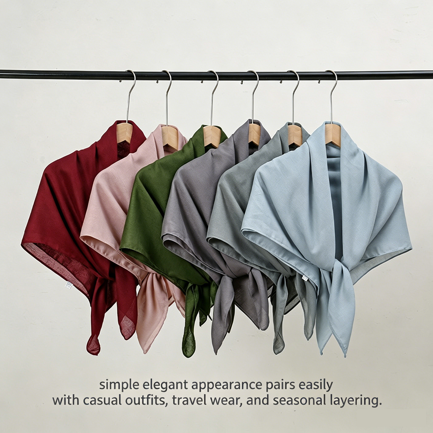 Green 90 x 90cm Women Solid Colour Square Scarf - Lightweight Polyester Head Scarf and Shawl Wrap, Soft Casual Neck Scarf for Travel, Hair Styling and Everyday Layering