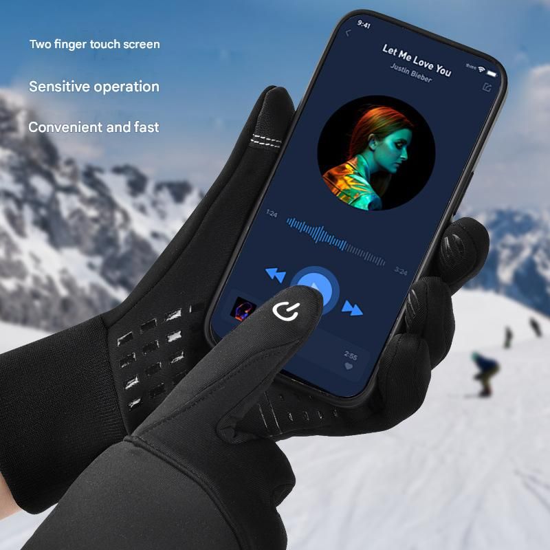 2 Pairs Black M size Winter Cycling Gloves Set - Windproof Thermal Touchscreen Sports Gloves with Water Resistant Design for Cycling, Running, Skiing and Outdoor Activities