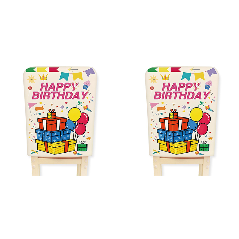 2 pcs Cartoon half chair covers birthday（Happy birthday*2）  - Stretch Dining Chair Back Cover with Gift Print Decorative Slipcover for Birthday Party Home Dining Room Decoration chair back covers party