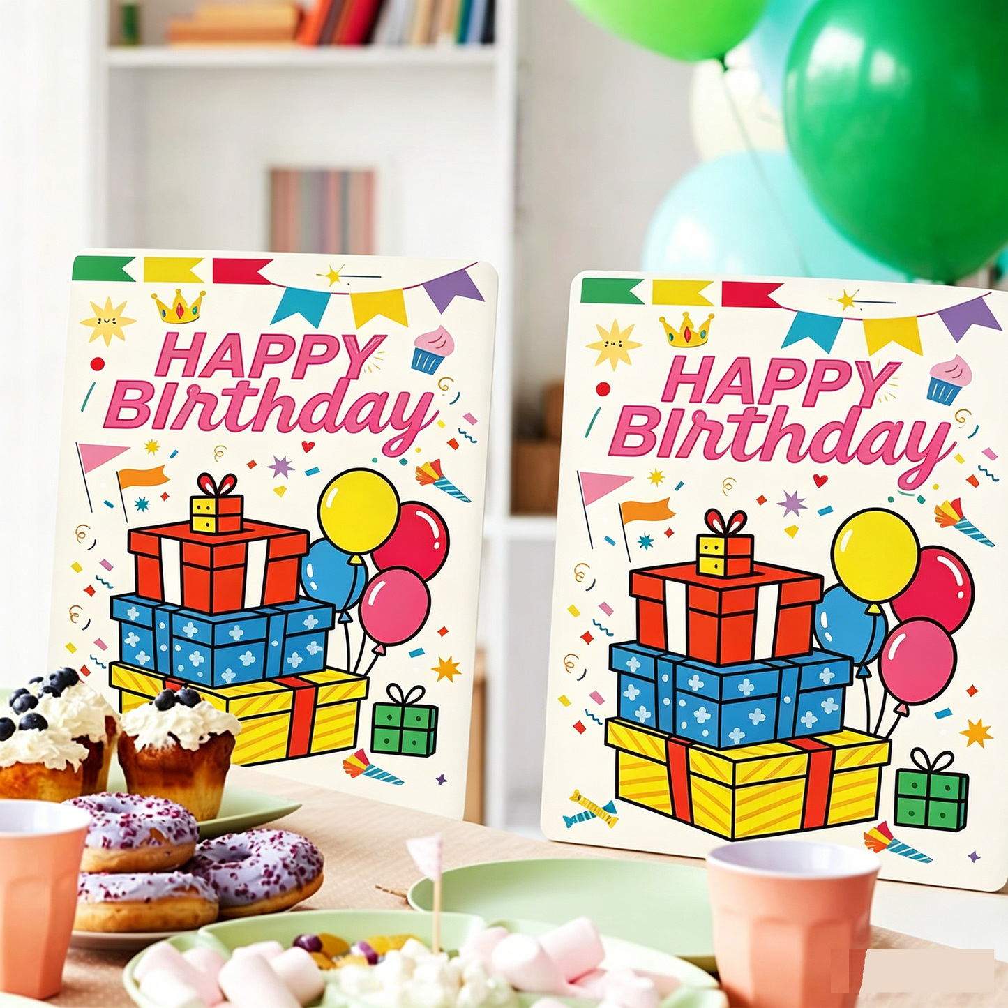 2 pcs Cartoon half chair covers birthday（Happy birthday*2）  - Stretch Dining Chair Back Cover with Gift Print Decorative Slipcover for Birthday Party Home Dining Room Decoration chair back covers party