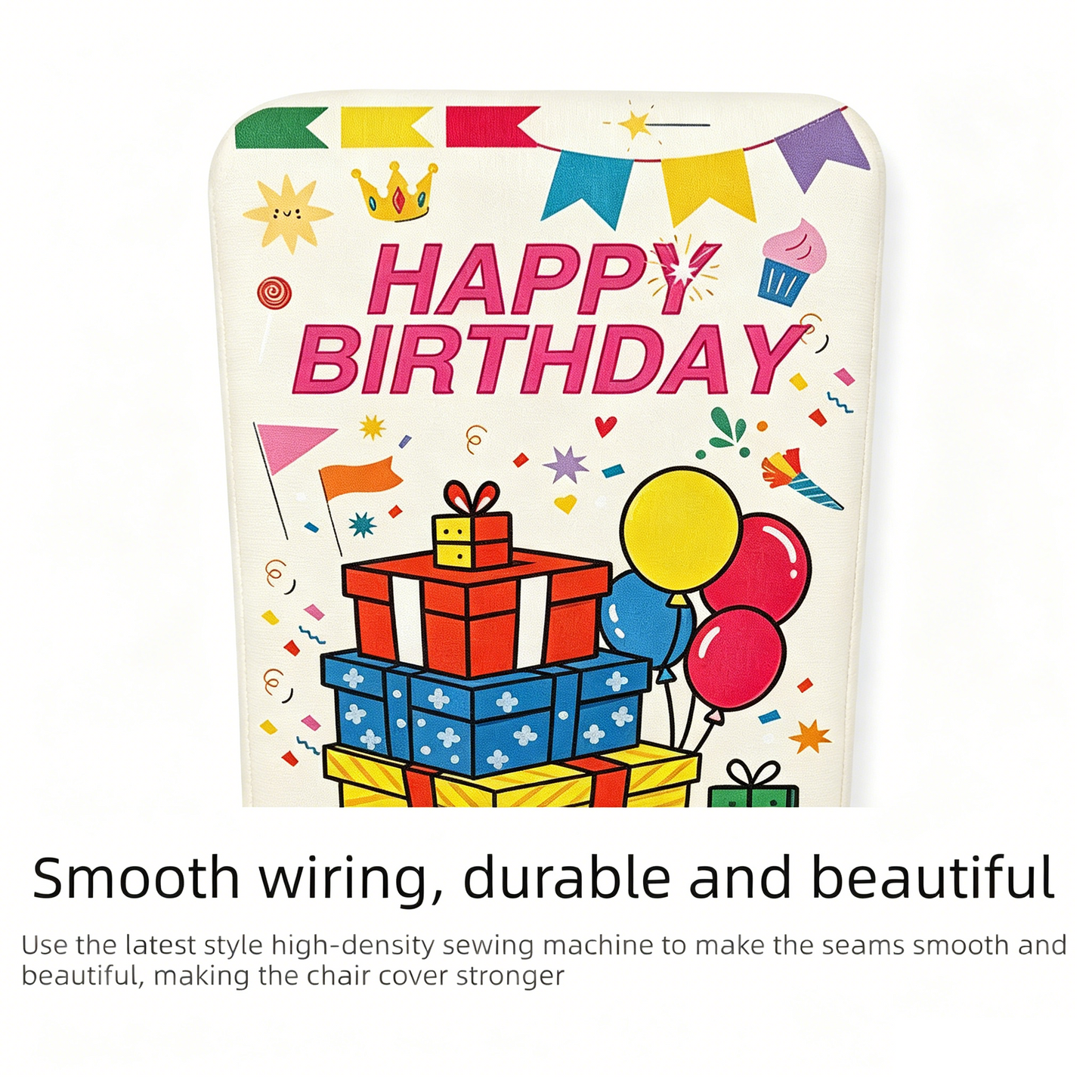 4 pcs Cartoon half chair covers birthday（Happy birthday*4） - Stretch Dining Chair Back Cover with Gift Print Decorative Slipcover for Birthday Party Home Dining Room Decoration chair back covers party
