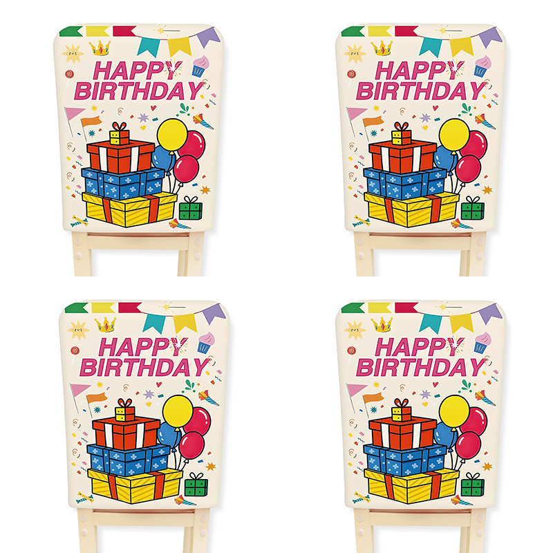 5 pcs Birthday Party Decoration Set - Happy Birthday Backdrop Banner with 4 pcs Chair Covers, Cartoon Polyester Party Decor Kit for Kids Celebration Room Setup