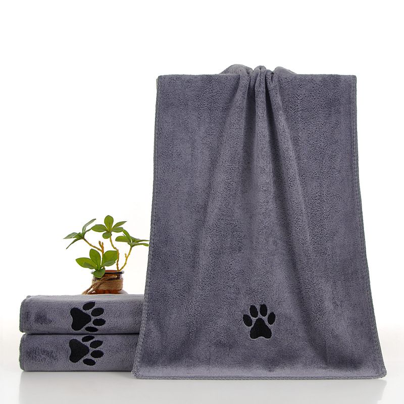 Grey 70*140cm Pet Drying absorbent Towel for Dogs and Cats - Quick Dry Super Absorbent Microfiber Bath Towel with Paw Print Design - Large Size Grooming Towel for Pets