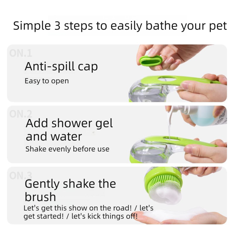 2-Piece Pet Cleaning Set - Blue Silicone Bath Brush with Liquid Dispenser and Grey 40*80cm  Microfiber Drying Towel, Cleaning Leak-Proof Massage Scrubber for Dogs and Cats