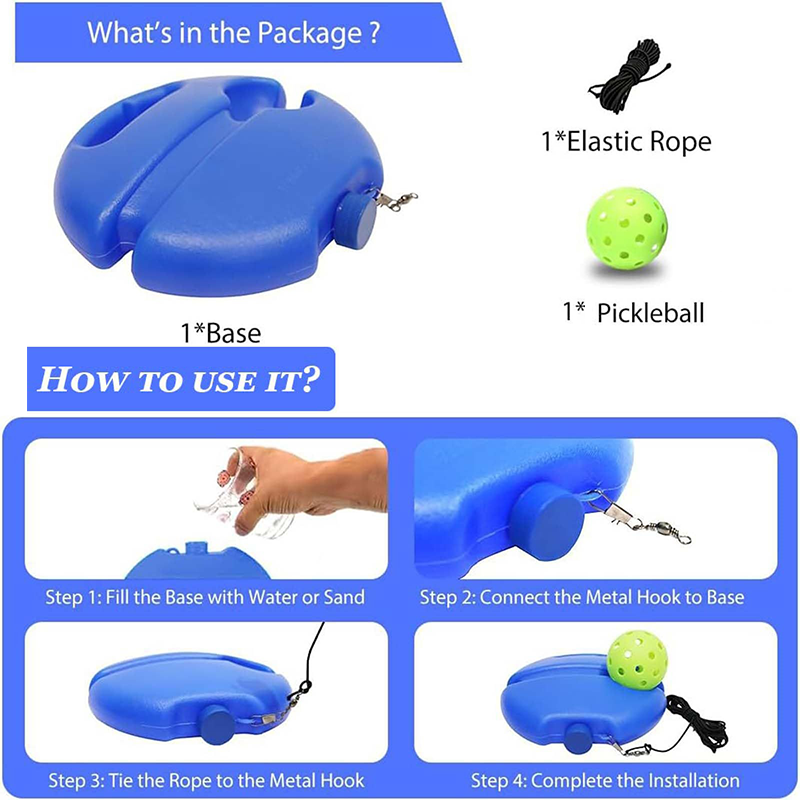 Pickleball Trainer Rebound Practice Set with Yellow Tethered Ball and Blue Fillable Base -Solo Training Aid for Beginners and Advanced Players Solo Practice and Skill Development