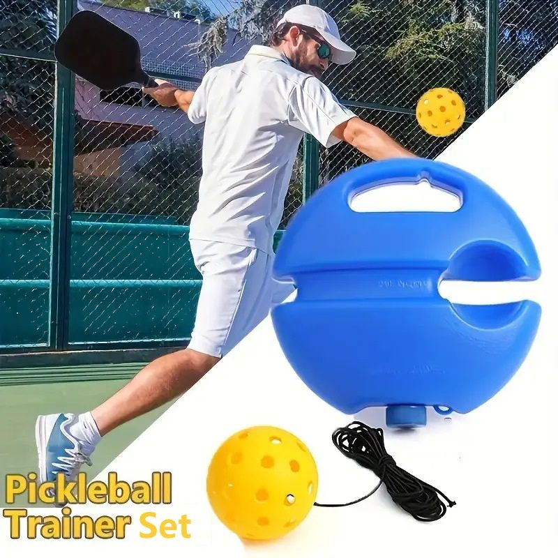 Pickleball Trainer Rebound Practice Set with Green Tethered Ball and Blue Fillable Base -Solo Training Aid for Beginners and Advanced Players Solo Practice and Skill Development