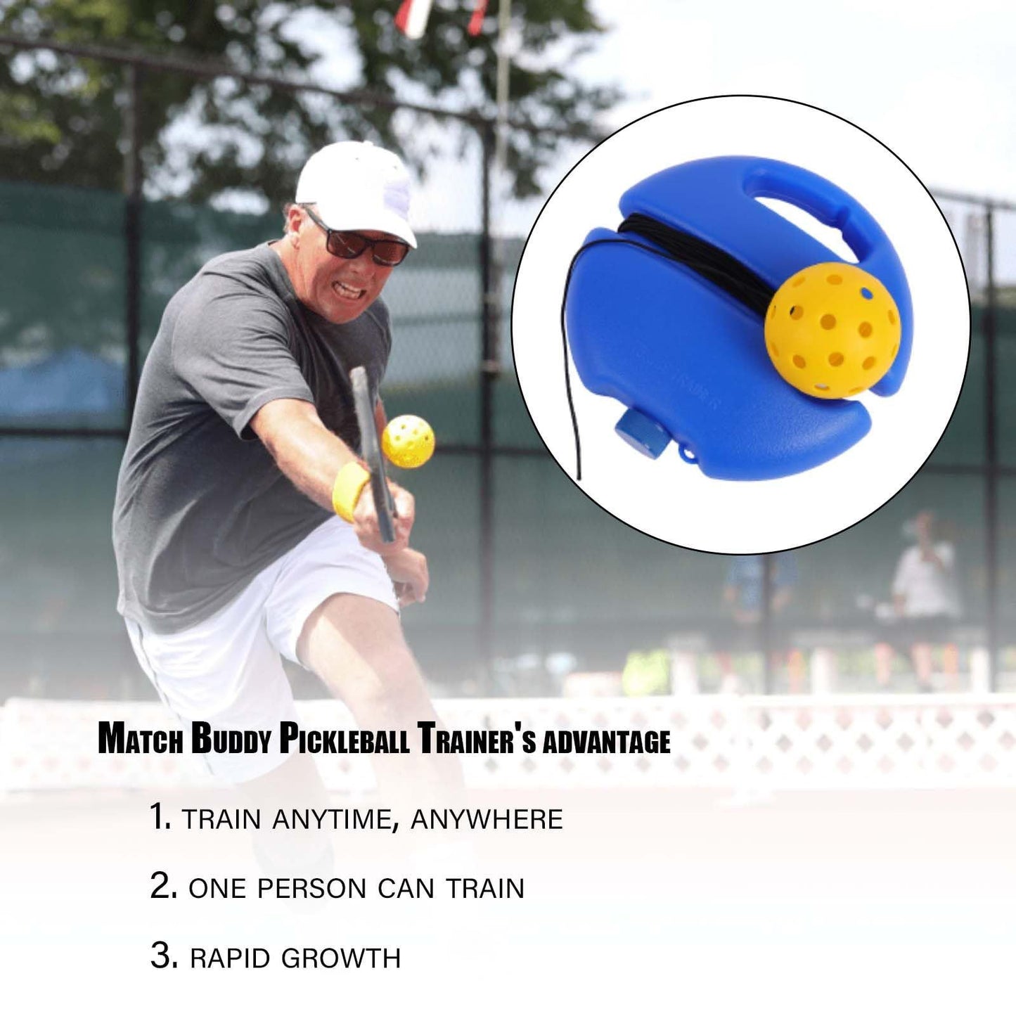 Pickleball Trainer Rebound Practice Set with Green Tethered Ball and Blue Fillable Base -Solo Training Aid for Beginners and Advanced Players Solo Practice and Skill Development