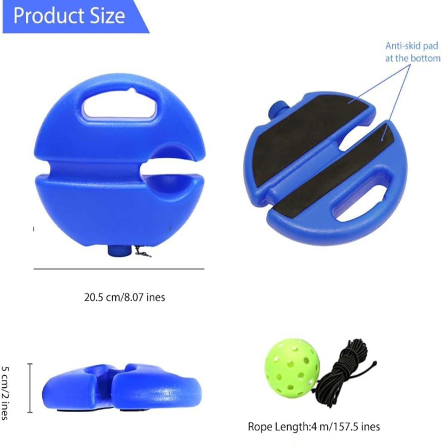 Pickleball Trainer Rebound Practice Set with Orange Tethered Ball and Blue Fillable Base -Solo Training Aid for Beginners and Advanced Players Solo Practice and Skill Development