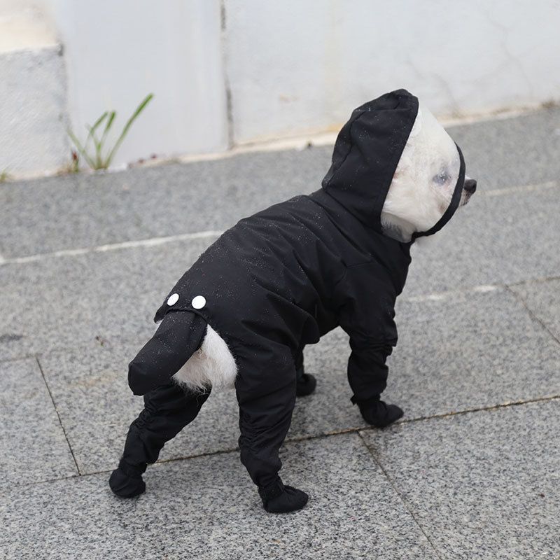 Green M size Full Coverage Pet Raincoat Jumpsuit Waterproof Dog Rain Suit with Attached Shoes and Tail Cover-Lightweight Hooded Dog Poncho for Small Dogs