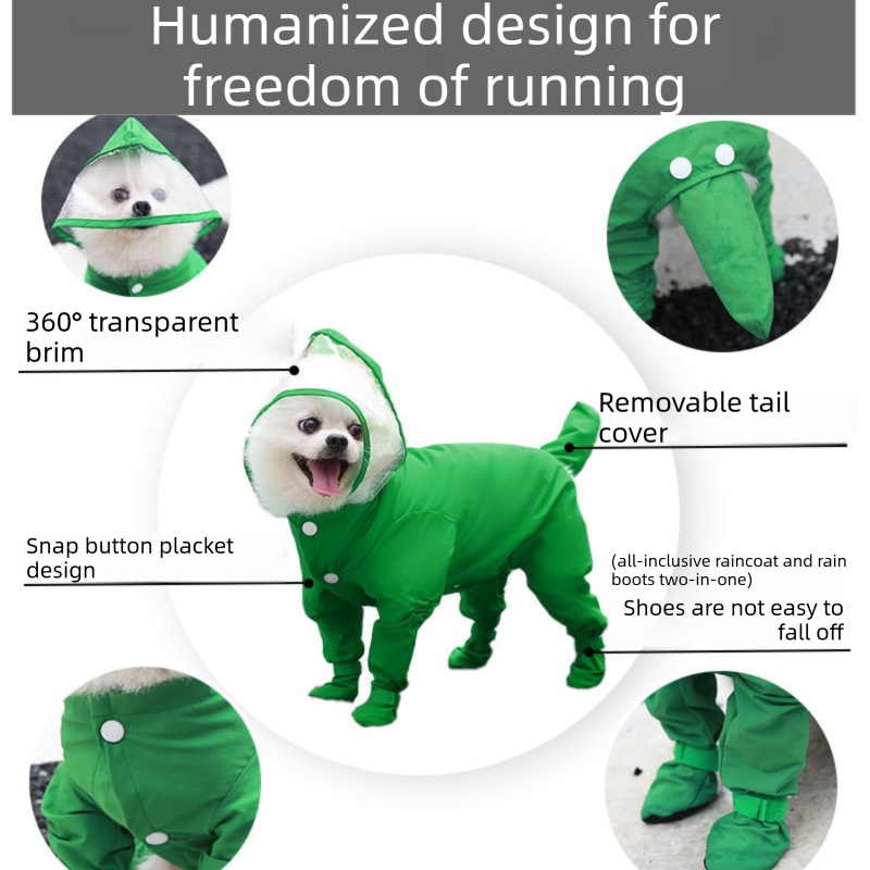 Pink S size Full Coverage Pet Raincoat Jumpsuit Waterproof Dog Rain Suit with Attached Shoes and Tail Cover-Lightweight Hooded Dog Poncho for Small Dogs