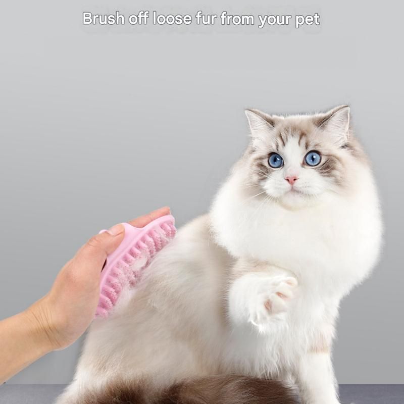 Grey Pet Bath Massage Brush Soft TPR Grooming Brush for Dogs and Cats Adjustable Hand Strap Deshedding Scrubber