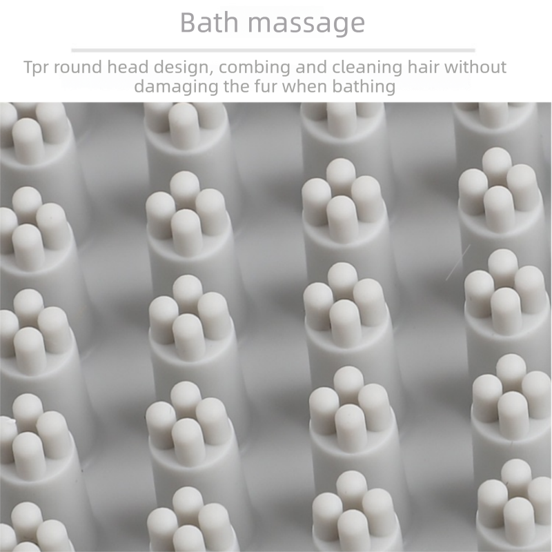 Grey Pet Bath Massage Brush Soft TPR Grooming Brush for Dogs and Cats Adjustable Hand Strap Deshedding Scrubber