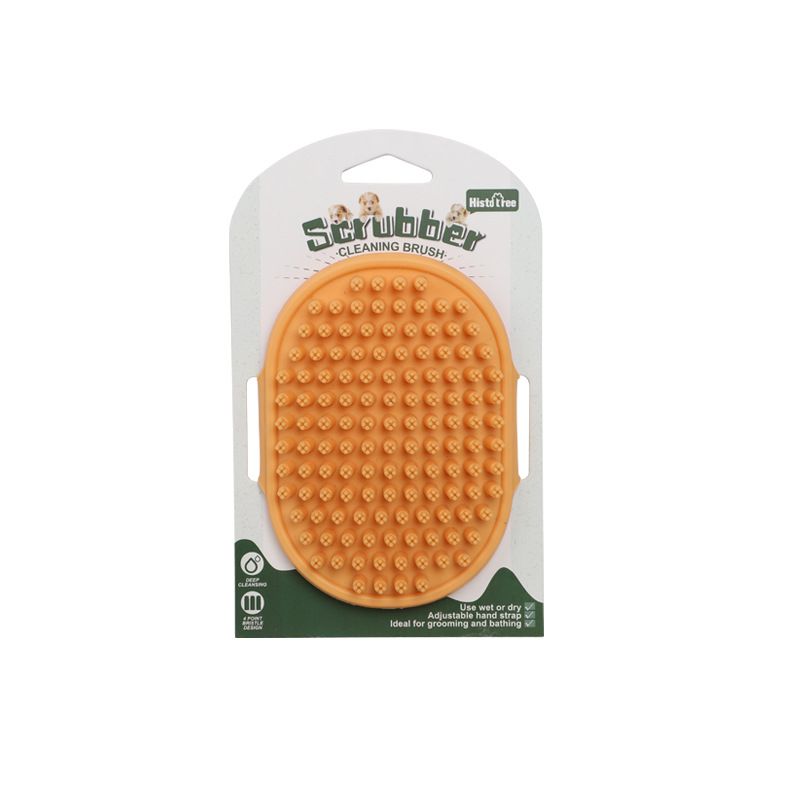 Orange Pet Bath Massage Brush Soft TPR Grooming Brush for Dogs and Cats Adjustable Hand Strap Deshedding Scrubber