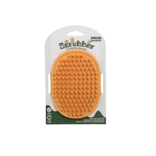 Orange Pet Bath Massage Brush Soft TPR Grooming Brush for Dogs and Cats Adjustable Hand Strap Deshedding Scrubber