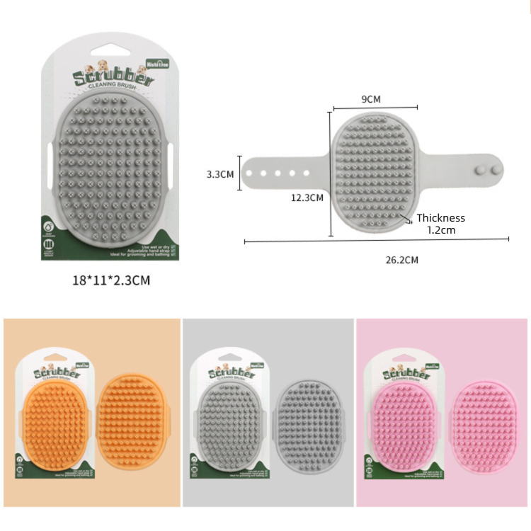Orange Pet Bath Massage Brush Soft TPR Grooming Brush for Dogs and Cats Adjustable Hand Strap Deshedding Scrubber