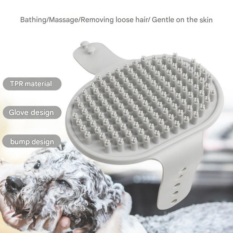 Pink Pet Bath Massage Brush Soft TPR Grooming Brush for Dogs and Cats Adjustable Hand Strap Deshedding Scrubber