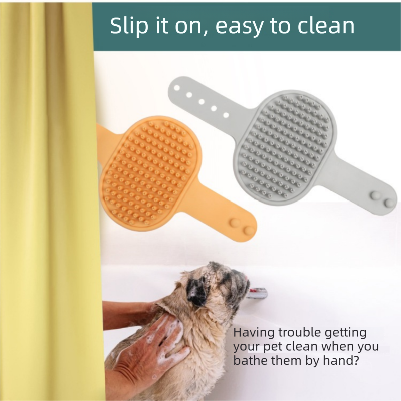 Pink Pet Bath Massage Brush Soft TPR Grooming Brush for Dogs and Cats Adjustable Hand Strap Deshedding Scrubber