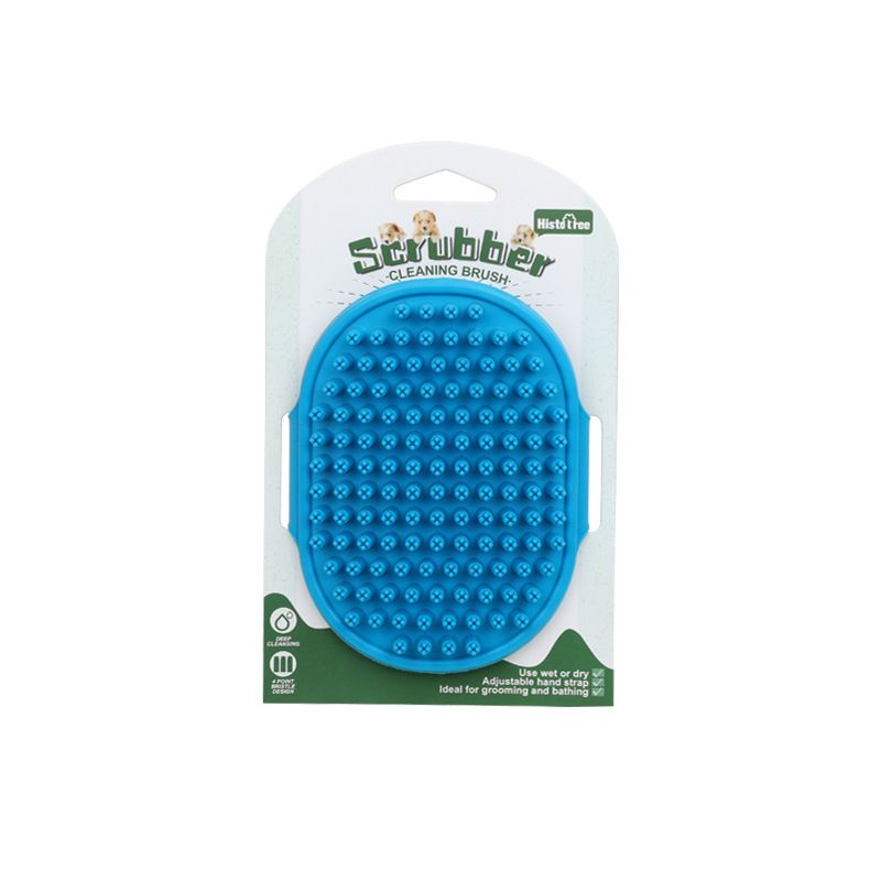 Blue Pet Bath Massage Brush Soft TPR Grooming Brush for Dogs and Cats Adjustable Hand Strap Deshedding Scrubber