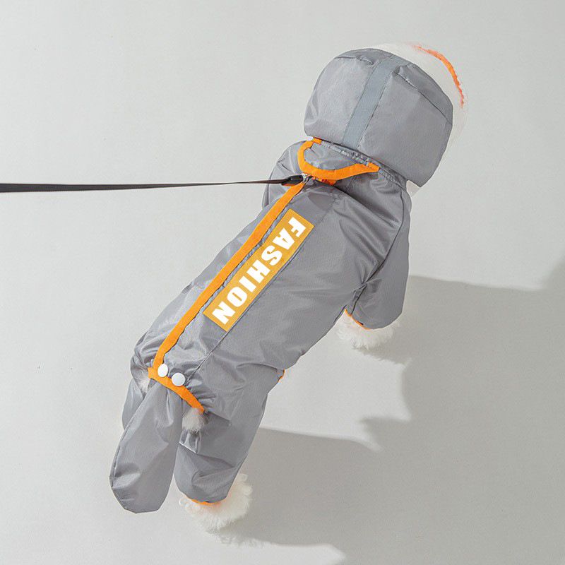 Grey and Orange XS size Dog Raincoat with Leash Access and Transparent Hood - Waterproof Full Body Pet Rain Suit for Small and Medium Dogs, Reflective Trim, Removable Tail Cover, Outdoor Walking Apparel