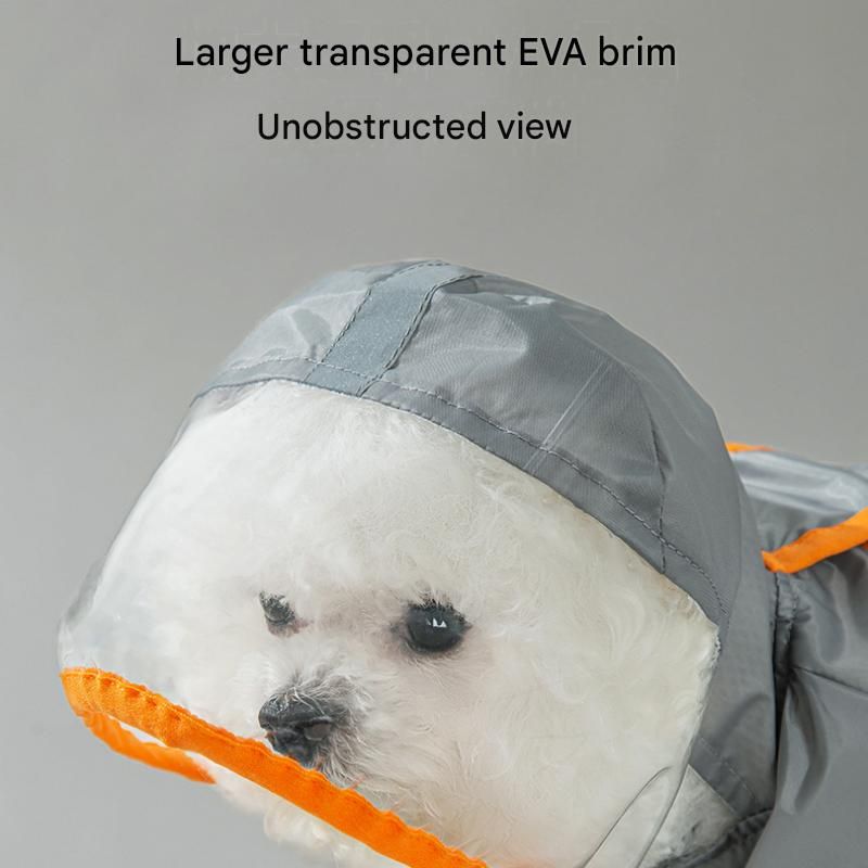 Grey and Green M size Dog Raincoat with Leash Access and Transparent Hood - Waterproof Full Body Pet Rain Suit for Small and Medium Dogs, Reflective Trim, Removable Tail Cover, Outdoor Walking Apparel