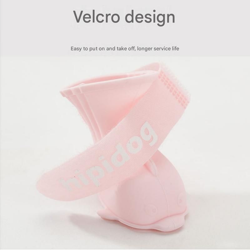 Blue L size Waterproof Dog Rain Boots Set of 4 - Cartoon Dolphin Design Shape PVC Pet Shoes with Adjustable Hook and Loop Straps, Anti Slip Paw Protectors for Small Dogs and Puppy Outdoor Walks