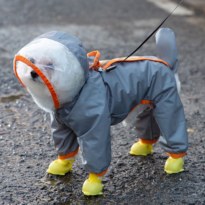 3 Piece Dog Rain Gear Set -M size  Pet Rainy Day Kit with Grey Waterproof Dog Raincoat,  yellow Waterproof Rain Boots Set of 4 and grey Super Absorbent Quick Dry Pet Towel for Small and Medium Dogs