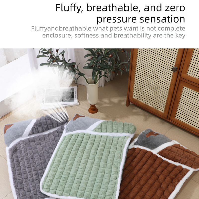 Green M size Luxury Plush Pet Sleeping Mat, Thickened Warm Pet Bed Cushion for Dogs and Cats, Soft Fabric Pet Sofa Pad with Non-Slip Waterproof Base