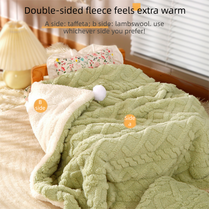 2-piece S size Green Pet Winter Comfort Bundle – 50*36cm Plush Pet Blanket and 40*25cm Thickened Pet Sleeping Bed Set for Dogs and Cats, Double-Sided Warm Blanket with Soft Plush Bed Cushion
