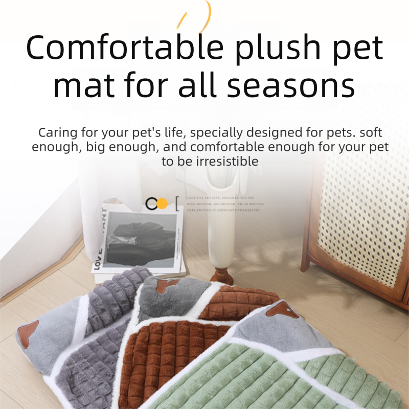 2-piece L size Green Pet Winter Comfort Bundle – 70*55cm Plush Pet Blanket and 60*40cm Thickened Pet Sleeping Bed Set for Dogs and Cats, Double-Sided Warm Blanket with Soft Plush Bed Cushion