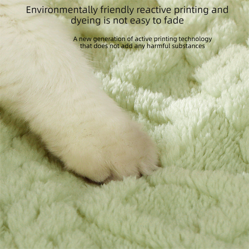 2-piece L size Green Pet Winter Comfort Bundle – 70*55cm Plush Pet Blanket and 60*40cm Thickened Pet Sleeping Bed Set for Dogs and Cats, Double-Sided Warm Blanket with Soft Plush Bed Cushion