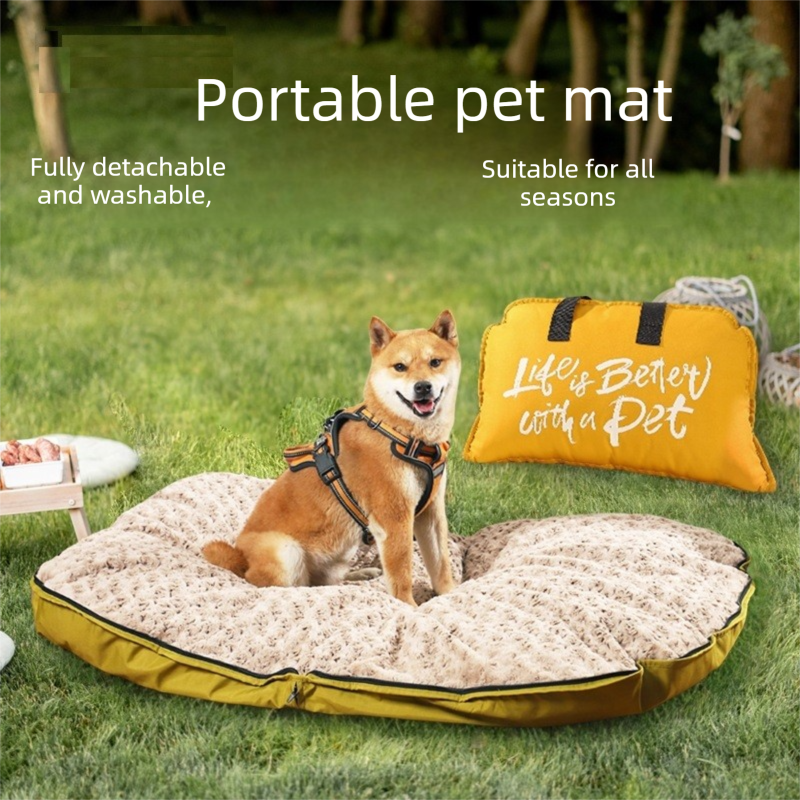 Blue M size Portable Foldable Pet Bed Mat – Waterproof Travel Dog Bed and Cat Cushion with Carry Handles, Removable Washable Cover, Plush Comfort Padding for Indoor and Outdoor Use