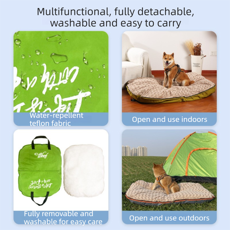 Blue M size Portable Foldable Pet Bed Mat – Waterproof Travel Dog Bed and Cat Cushion with Carry Handles, Removable Washable Cover, Plush Comfort Padding for Indoor and Outdoor Use