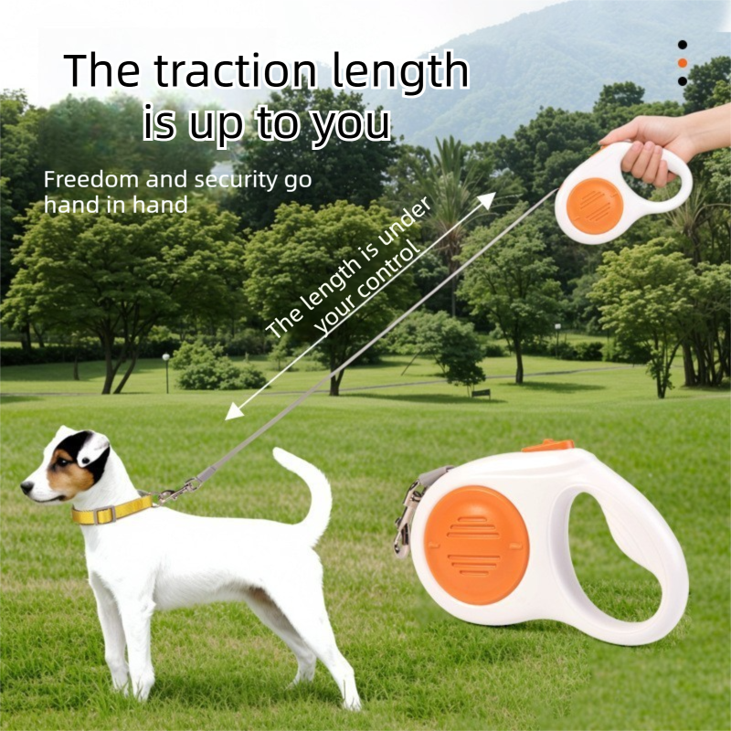 Orange 3M Automatic Retractable Dog Leash –Extendable Pet Lead with One-Button Brake Lock, Tangle-Free 360° Nylon Strap, Durable ABS Housing for Dogs and Puppies