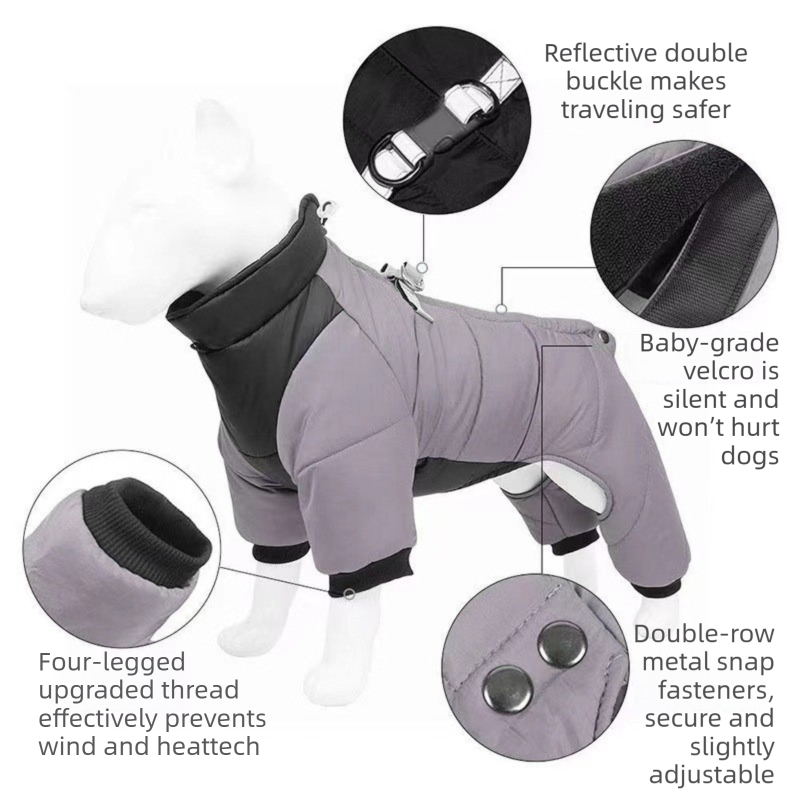 3-Piece Grey Winter Pet Outdoor Travel  Set – grey m size Reflective Dog Puffer Jacket, grey 3m Retractable Leash & grey Portable Foldable Dog Bed