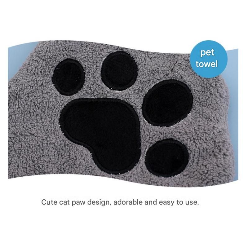 2-piece Grey Quick-drying pet grooming glove towel; made of soft, highly absorbent coral fleece; suitable for drying dogs and cats after bathing.