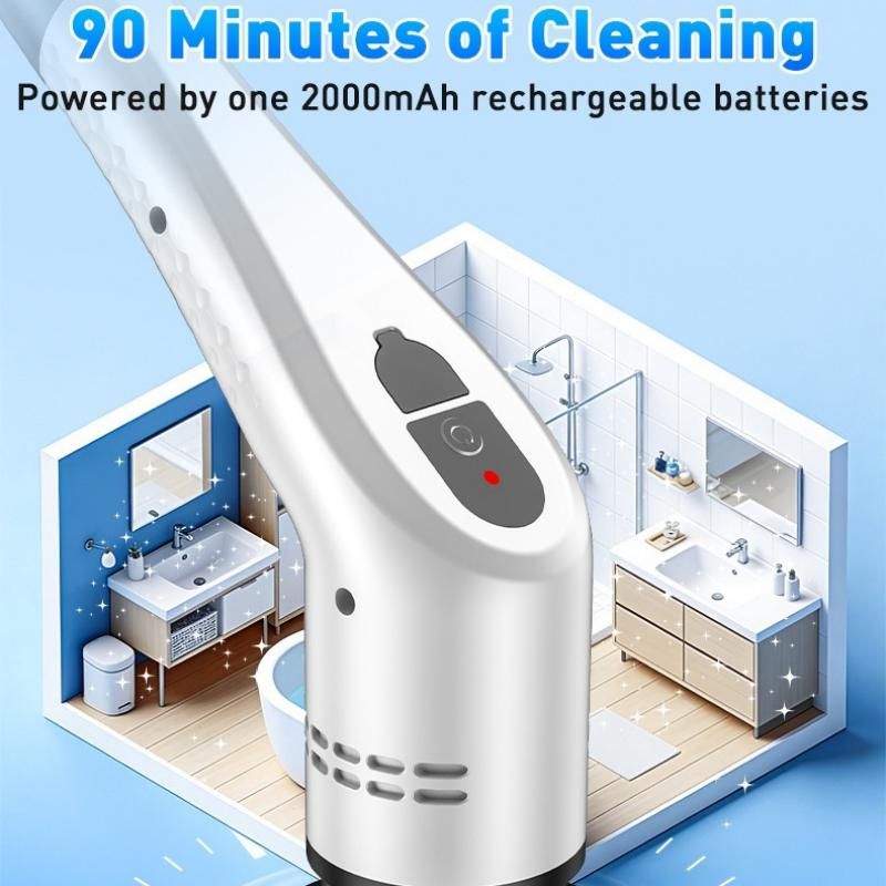 Black 9 piece replaceable cleaning brush heads Electric Spin Scrubber with Extendable Handle - Cordless Rechargeable Cleaning Brush for Kitchen, Bathroom and Floors - IPX6 Waterproof, 2-Speed Motor, Long Battery Life