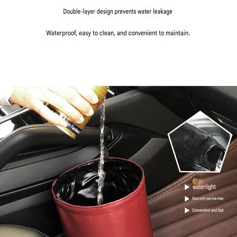Black Car Trash Can - Foldable Dual-Layer Waterproof Car Garbage Bin , Space-Saving, Easy Clean, Portable Storage for Vehicle Interior, Durable Faux Leather Material